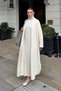 Beige Turtleneck Zero Sleeve Midi Dress-Cardigan Women's Knitwear Set - 3