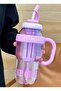 Ice Cream Designed Water Bottle with Straw 1.3 Liter Large Volume, Transparent Color Flask, Leak-Proof Lid
