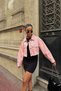 Women's Pink Double Pocket Laser Cut Washed Crop Denim Jacket - 4