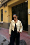 Women's Beige Double Pocket Denim Crop Jacket - 4