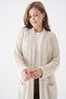 Women's Cream Knitwear Fabric Double Pocket Detail Shawl Collar Long Cream Cardigan 5001 - 5