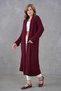 Burgundy Knitwear Fabric Double Pocket Shawl Collar Long Burgundy Cardigan 5001 - 4