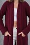 Burgundy Knitwear Fabric Double Pocket Shawl Collar Long Burgundy Cardigan 5001 - 3