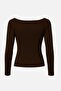 Women's V-Neck Gold Buttoned Blouse - Brown - 7