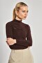 Women's Stand Collar Gathered Front Blouse - Brown - 3