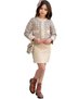 Girl's Gold Stripe and Quilted Detailed Chanel Fabric Beige Skirt Set - 5