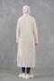 Cream Knitwear Fabric Double Pocket Shawl Collar Long Hijab Clothing Cardigan 5001 - 3