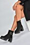 V726446602 black suede thick heeled women's boots - 4