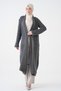 Women's Anthracite Knitwear Fabric Double Pocket Design Shawl Collar Long Hijab Clothing Cardigan 5001 - 8