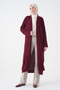 Women's Burgundy Knitwear Fabric Double Pocket Design Shawl Collar Long Hijab Clothing Cardigan 5001 - 4