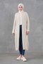 Cream Knitwear Fabric Double Pocket Shawl Collar Long Hijab Clothing Cardigan 5001 - 4