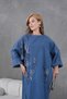 Women's Front Sequin and Pearl Embroidered Loose Fit Long Denim Dress with Large Pocket Detail - 6