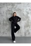 Women's Ribbed Knitwear Double Set Black - 4