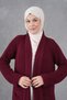 Burgundy Knitwear Fabric Double Pocket Shawl Collar Long Hijab Clothing Cardigan 5001 - 2