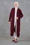 Burgundy Knitwear Fabric Double Pocket Shawl Collar Long Hijab Clothing Cardigan 5001 - 6