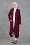Burgundy Knitwear Fabric Double Pocket Shawl Collar Long Hijab Clothing Cardigan 5001 - 4