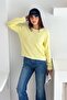 Yellow Women's Basic Textured Knit Sweater Standard Size Long Sleeve Crew Neck - 2