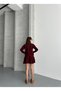 Women's High-Neck Knitwear Sweater and Skirt Two-Piece Set Burgundy - 6