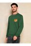 Men's Green Crew Neck Smiling Face Printed Long Sleeve T-Shirt - 5