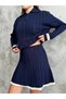 Women's Knitwear Buttoned Polo Neck Skirt Suit - 5