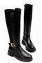 Women's Black Shiny Leather Buckle Detailed Stretch Back Boots - 2