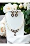 Crystal Stone Daisy Figure Pearl Necklace and Pearl Earring Set