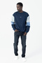 Men's Crew Neck Printed Sleeve Garnished 3-Thread Sweatshirt Navy Blue - 25K 5298 - 5