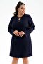 Women's Plus Size Navy Blue Dress with Collar Detail - 2
