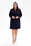 Women's Plus Size Navy Blue Dress with Collar Detail