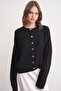 6956 Women's Stone Button Detailed Knitwear Soft Cardigan Black - 3