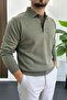 Men's Buttoned Polo Neck Sweater Green Edw231 - 2