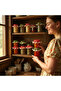 6 Pieces Self-Adhesive Red and Green Polka Dot Jar Lid Caps/Covers - 2