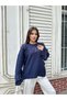 Oversize Organza Flower and Pearl Sleeve Detailed Casual Knitwear Sweater 2621 - Navy Blue - 4