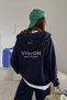 Women's Oversized Tracksuit Set Vision Printed Navy Blue – Hooded Zipper, Lace-Up Waist, Pipe Leg - 3
