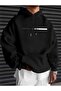Face the Future Printed Hooded Cotton Black Sweatshirt with Pockets