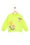 Girl's Sweatshirt Highlighter Green Long Sleeve Children's Sweatshirt with Lettering and Floral Pattern - 2