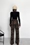 Women's Black Slip-On Modal Bodysuit and Leopard Patterned Wrap Palazzo Pants Two-Piece Set - 8