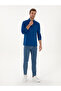 Indigo Regular Fit 100% Cotton 3 Thread Polo Neck Sweatshirt 50318960-Vr028 - 4