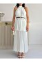White Pleated Halter Neck Belted Dress - 5