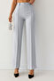 Gray High Waist Striped Zippered and Buttoned Crepe Fabric Trousers