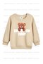Teddy Bear Printed Brown-Beige-Green Triple Crew Neck Girls' Sweatshirt - 2