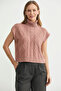 Full Fisherman Crop Knit Sweater - Rose - 3