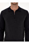 Navy Blue Slim Fit Cotton Blend Zippered Polo Neck Knitwear Sweater 50318948-Vr033 - 6