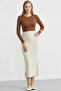 Long Knit Skirt with Pocket Detail - Stone - 2