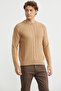 Motif Detailed Crew Neck Knitwear Sweater - Camel - 4