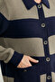 Wool Color Striped Pocketed Knitwear Cardigan - Navy Blue - 5