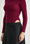 Half Fisherman Ribbed Bodysuit Knitwear Sweater - Burgundy - 3