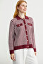 Striped Collar Knitwear Jacket - Burgundy - 5