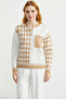 Zippered Diamond Motif Knitwear Cardigan - Camel