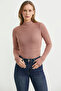 Half Fisherman Ribbed Bodysuit Knitwear Sweater - Rose - 4